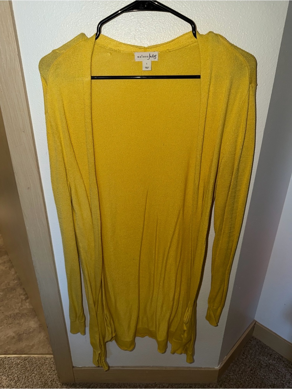 Maison Jules Lightweight Open-Front Cardigan in Mustard